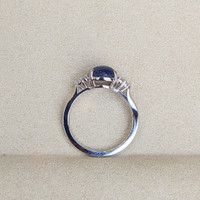 4.30 Ct. Blue Sapphire and Natural Diamond Multi Stone Ring, 14K White Gold Life Style