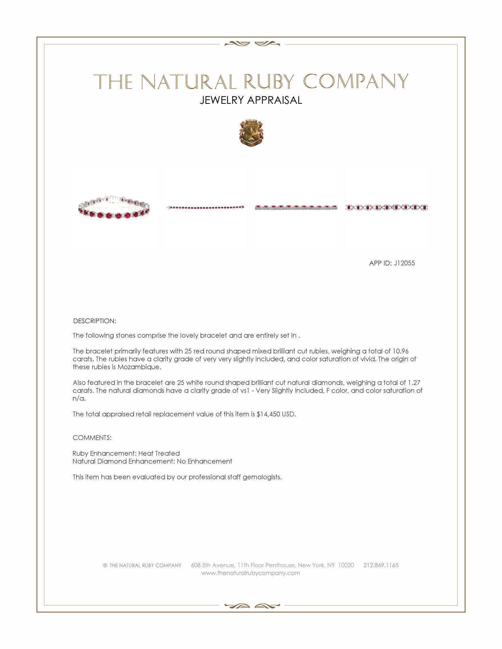 10.96 Ct.Tw. Ruby and Natural Diamond Pave Bracelet, Platinum 600