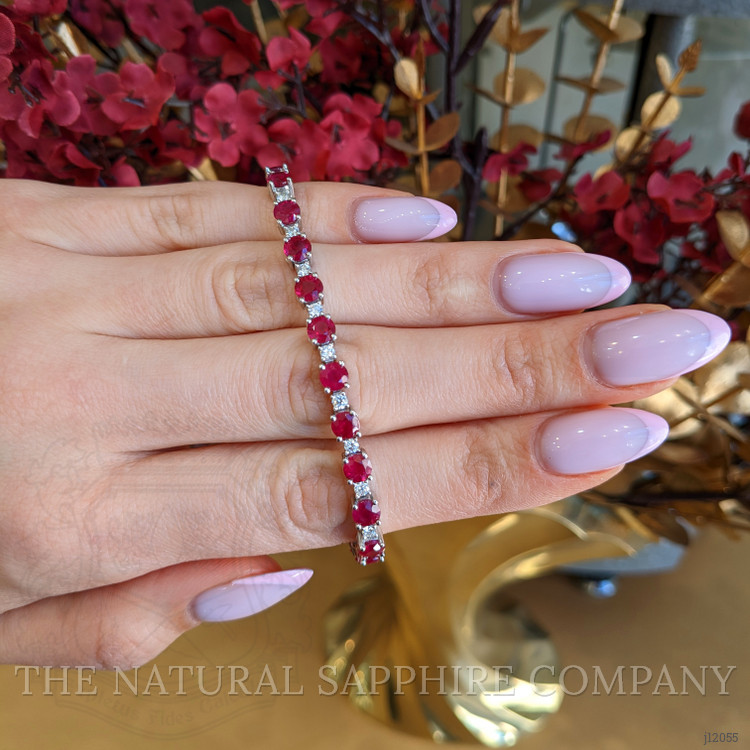 10.96 Ct.Tw. Ruby and Natural Diamond Pave Bracelet, Platinum 600