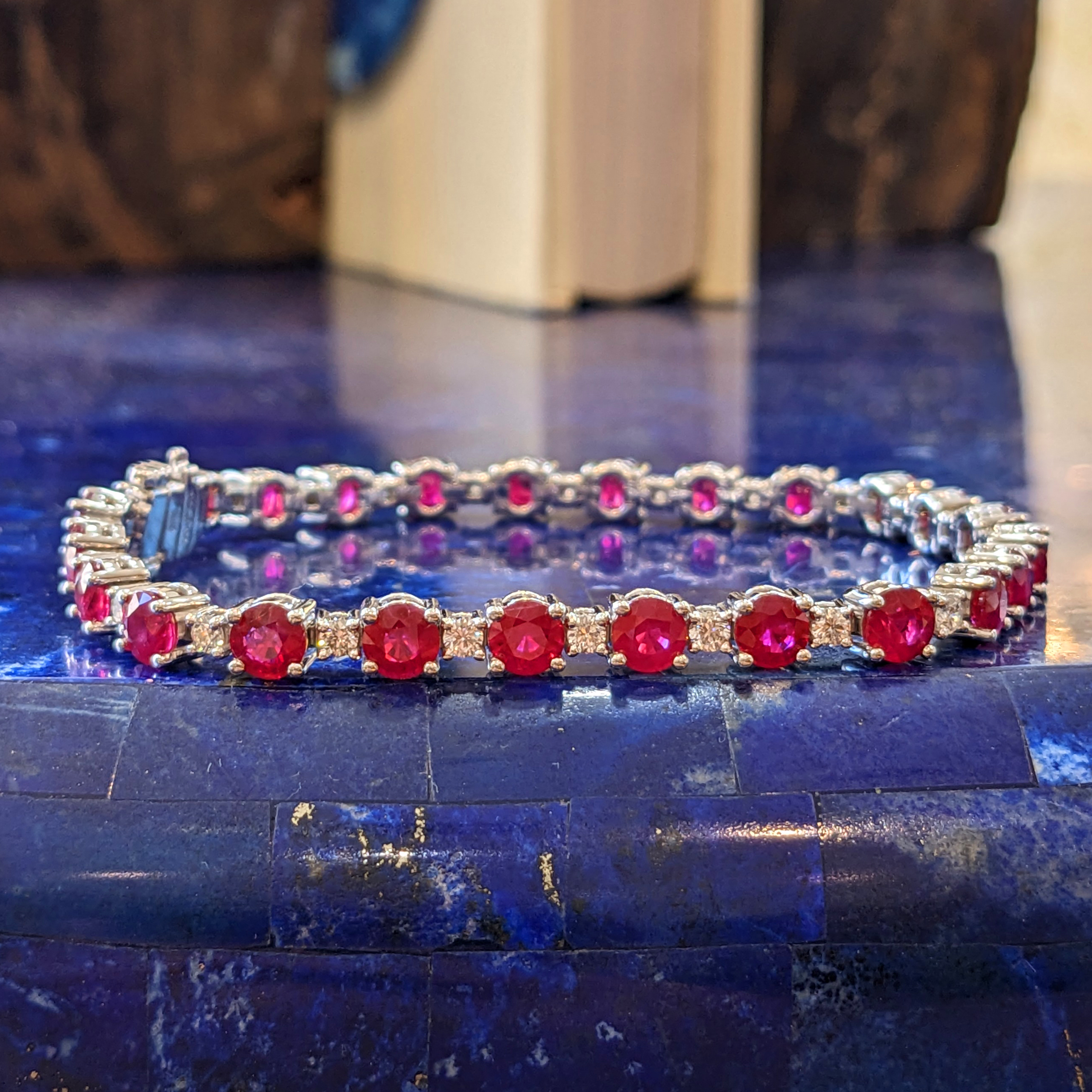 Ruby and Natural Diamond Pave Bracelet - Round 10.96 Ct