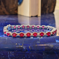 10.96&nbsp;Ct.Tw.Total Carat Weight Ruby and Natural Diamond Pave Bracelet, Platinum 600 Life Style