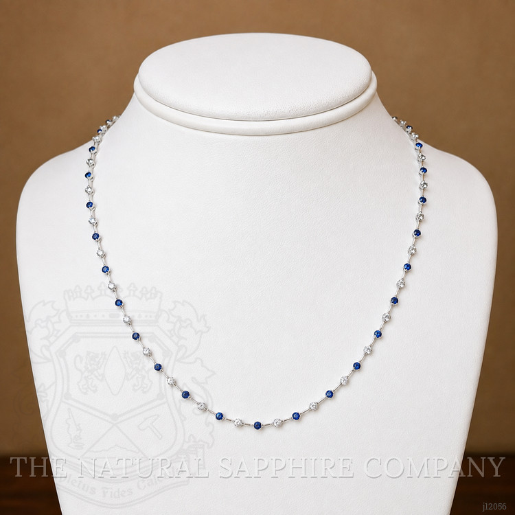 3.28 Ct.Tw. Blue Sapphire and Natural Diamond Accent Stones Necklace, 14K White Gold