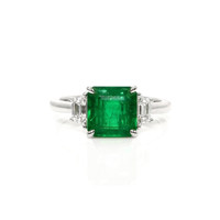 2.87 Ct. Emerald and Natural Diamond Three Stone Ring, Platinum 950 Video