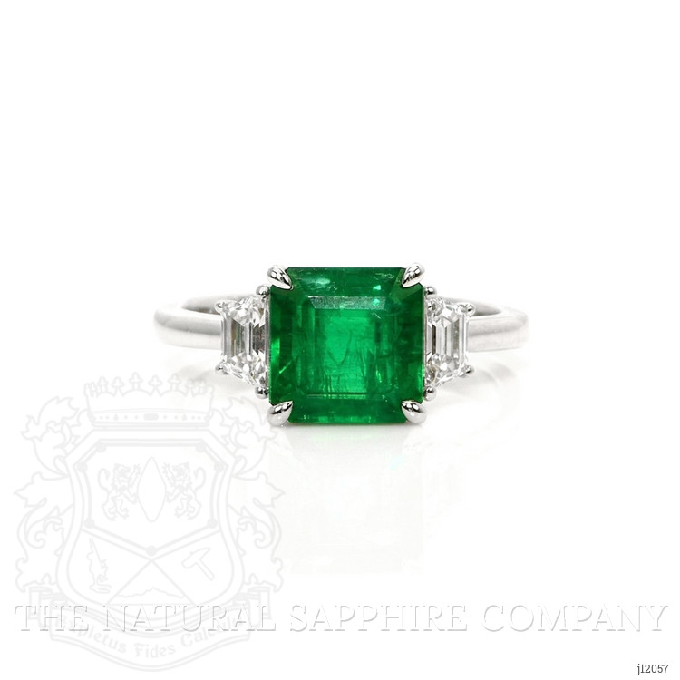 2.87 Ct. Emerald and Natural Diamond Three Stone Ring, Platinum 950