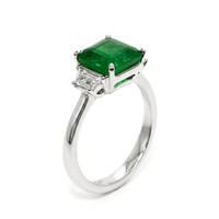 2.87 Ct. Emerald and Natural Diamond Three Stone Ring, Platinum 950 Image