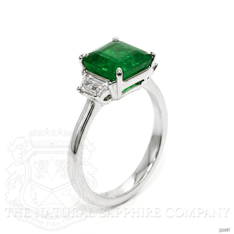 2.87 Ct. Emerald and Natural Diamond Three Stone Ring, Platinum 950