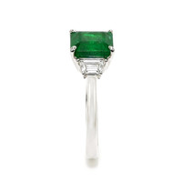 2.87 Ct. Emerald and Natural Diamond Three Stone Ring, Platinum 950 Image