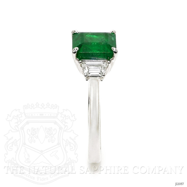 2.87 Ct. Emerald and Natural Diamond Three Stone Ring, Platinum 950
