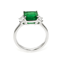2.87 Ct. Emerald and Natural Diamond Three Stone Ring, Platinum 950 Image