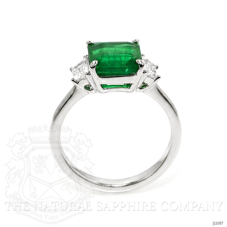 2.87 Ct. Emerald and Natural Diamond Three Stone Ring, Platinum 950