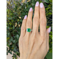 2.87 Ct. Emerald and Natural Diamond Three Stone Ring, Platinum 950 Life Style