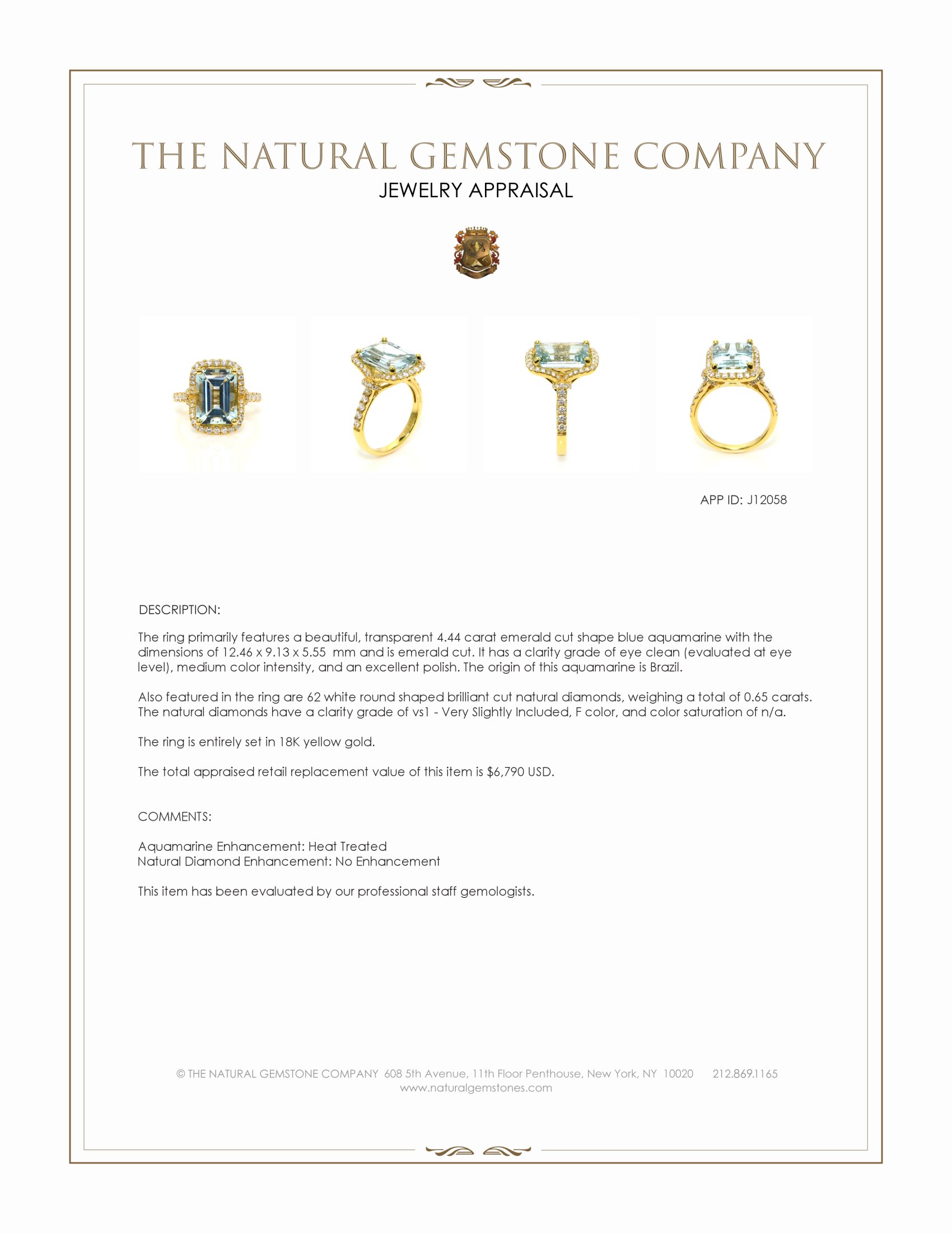 4.44 Ct. Blue Aquamarine and Natural Diamond Pave Ring, 18K Yellow Gold