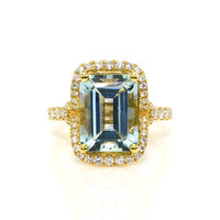 4.44 Ct. Blue Aquamarine and Natural Diamond Pave Ring, 18K Yellow Gold Video
