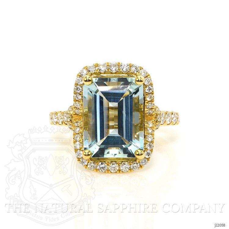 4.44 Ct. Blue Aquamarine and Natural Diamond Pave Ring, 18K Yellow Gold