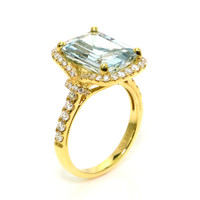 4.44 Ct. Blue Aquamarine and Natural Diamond Pave Ring, 18K Yellow Gold Image