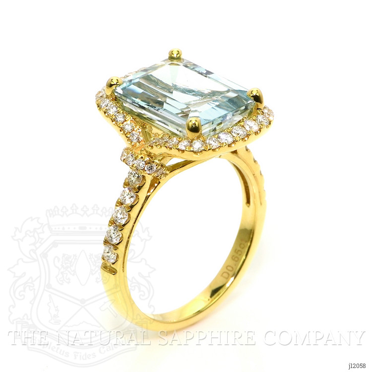 4.44 Ct. Blue Aquamarine and Natural Diamond Pave Ring, 18K Yellow Gold