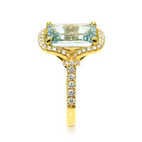4.44 Ct. Blue Aquamarine and Natural Diamond Pave Ring, 18K Yellow Gold Image