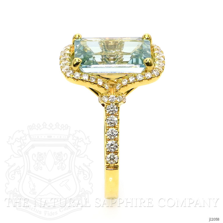 4.44 Ct. Blue Aquamarine and Natural Diamond Pave Ring, 18K Yellow Gold