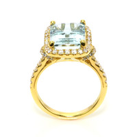 4.44 Ct. Blue Aquamarine and Natural Diamond Pave Ring, 18K Yellow Gold Image