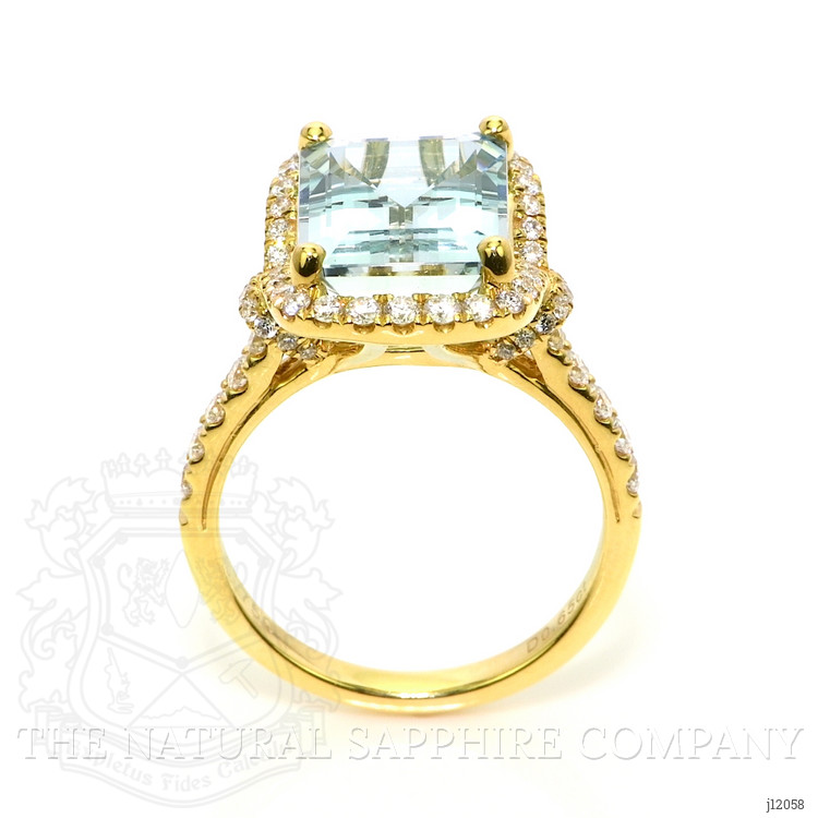 4.44 Ct. Blue Aquamarine and Natural Diamond Pave Ring, 18K Yellow Gold