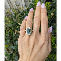 4.44 Ct. Blue Aquamarine and Natural Diamond Pave Ring, 18K Yellow Gold Life Style