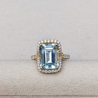 4.44 Ct. Blue Aquamarine and Natural Diamond Pave Ring, 18K Yellow Gold Life Style