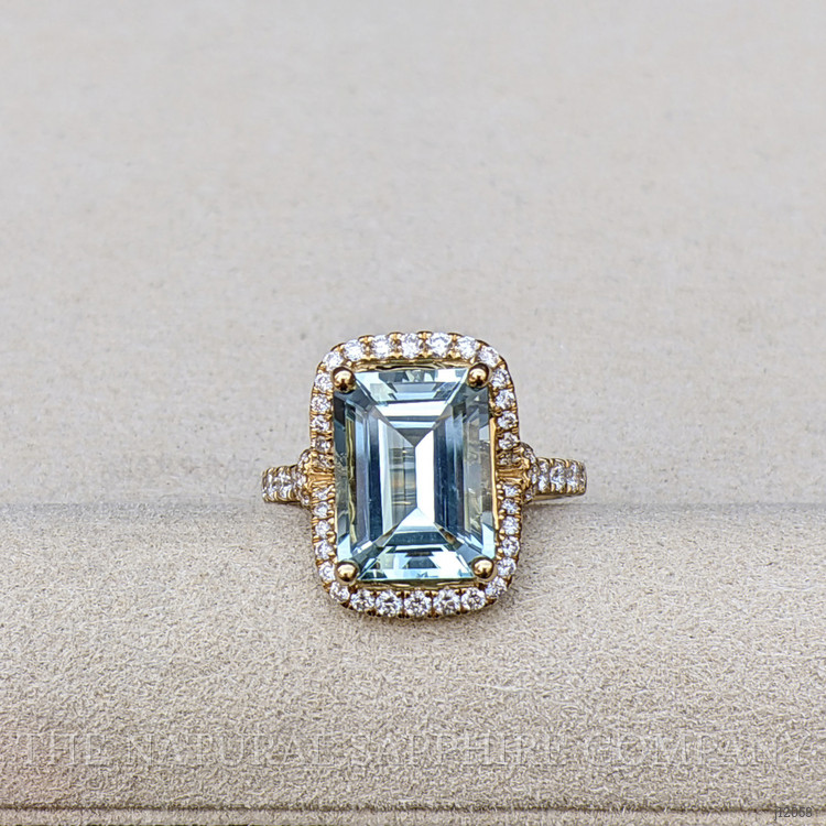 4.44 Ct. Blue Aquamarine and Natural Diamond Pave Ring, 18K Yellow Gold