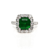 3.40 Ct. Emerald and Natural Diamond Pave Ring, Platinum 950 Video