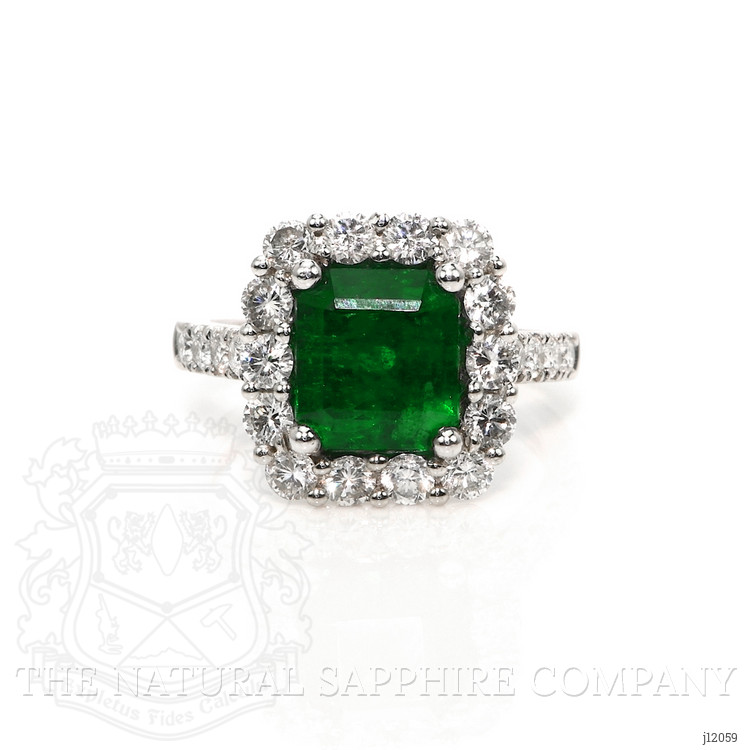 3.40 Ct. Emerald and Natural Diamond Pave Ring, Platinum 950