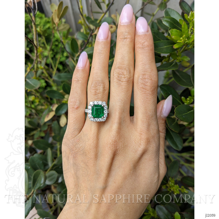 3.40 Ct. Emerald and Natural Diamond Pave Ring, Platinum 950