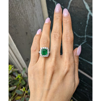 3.40 Ct. Emerald and Natural Diamond Pave Ring, Platinum 950 Life Style