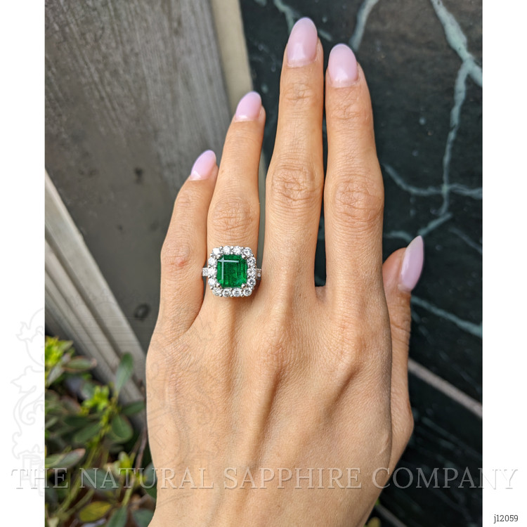 3.40 Ct. Emerald and Natural Diamond Pave Ring, Platinum 950