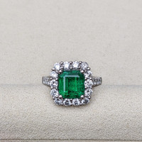 3.40 Ct. Emerald and Natural Diamond Pave Ring, Platinum 950 Life Style
