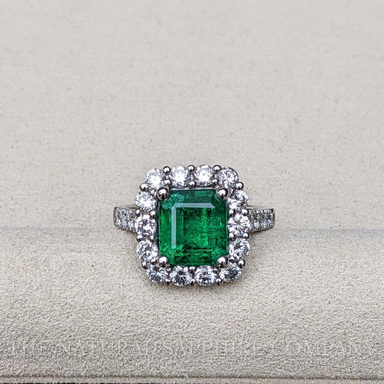 3.40 Ct. Emerald and Natural Diamond Pave Ring, Platinum 950