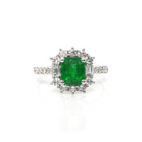 1.87 Ct. Emerald and Natural Diamond Pave Ring, 18K White Gold Video