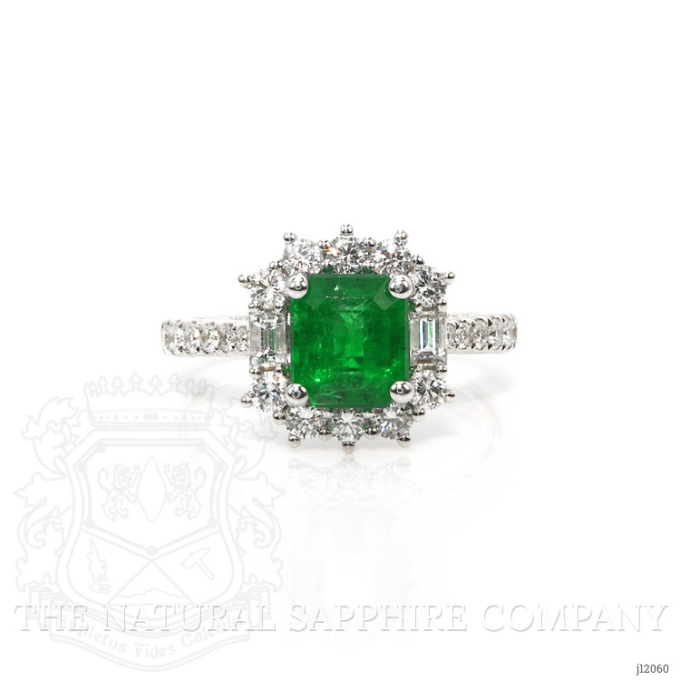 1.87 Ct. Emerald and Natural Diamond Pave Ring, 18K White Gold