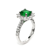 1.87 Ct. Emerald and Natural Diamond Pave Ring, 18K White Gold Image