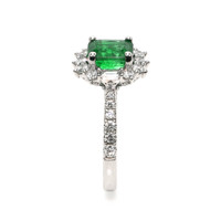 1.87 Ct. Emerald and Natural Diamond Pave Ring, 18K White Gold Image