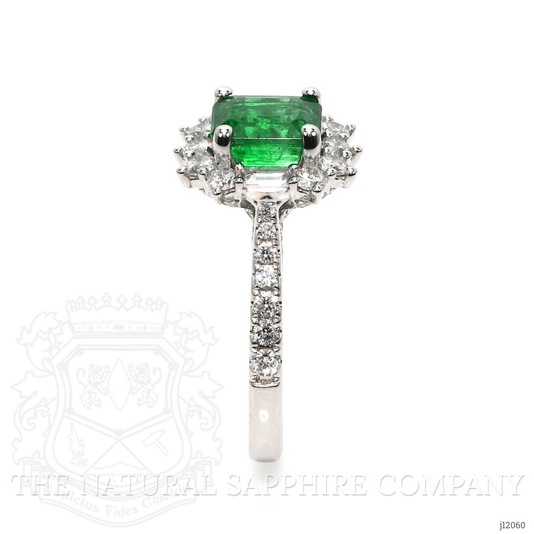 1.87 Ct. Emerald and Natural Diamond Pave Ring, 18K White Gold