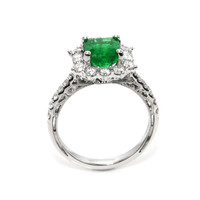1.87 Ct. Emerald and Natural Diamond Pave Ring, 18K White Gold Image