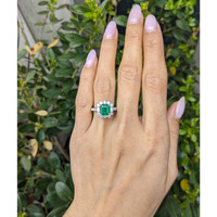 1.87 Ct. Emerald and Natural Diamond Pave Ring, 18K White Gold Life Style