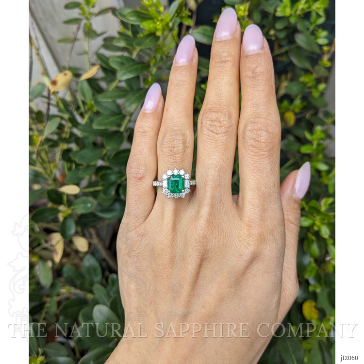 1.87 Ct. Emerald and Natural Diamond Pave Ring, 18K White Gold