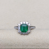 1.87 Ct. Emerald and Natural Diamond Pave Ring, 18K White Gold Life Style