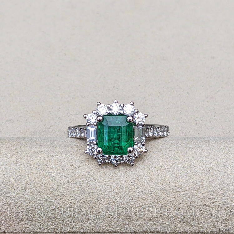 1.87 Ct. Emerald and Natural Diamond Pave Ring, 18K White Gold