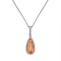 4.29 Ct. Pinkish Orange Imperial Topaz and Natural Diamond Pave Pendant, 18K White & Yellow Video