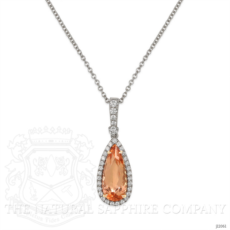 4.29 Ct. Pinkish Orange Imperial Topaz and Natural Diamond Pave Pendant, 18K White & Yellow