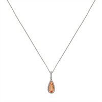 4.29 Ct. Pinkish Orange Imperial Topaz and Natural Diamond Pave Pendant, 18K White & Yellow Image