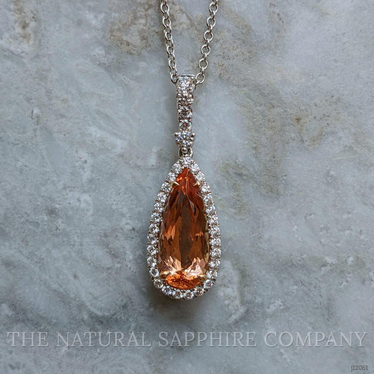 4.29 Ct. Pinkish Orange Imperial Topaz and Natural Diamond Pave Pendant, 18K White & Yellow
