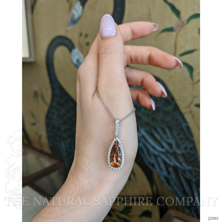 4.29 Ct. Pinkish Orange Imperial Topaz and Natural Diamond Pave Pendant, 18K White & Yellow