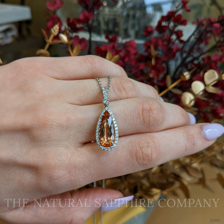 4.29 Ct. Pinkish Orange Imperial Topaz and Natural Diamond Pave Pendant, 18K White & Yellow